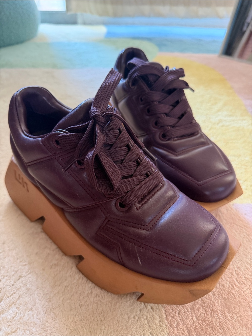 United Nude Women's Platform Sneakers in Deep Burgundy with Tan Sole